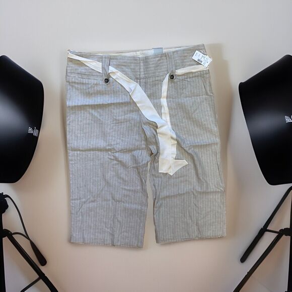 Maurices Women's Linen Blend Capri Pants Belted 15/16 Pin Stripped‎ - Picture 1 of 7